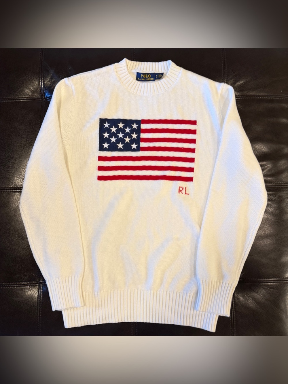 Polo Ralph Lauren American Flag Knit Crewneck Sweater White Size Mens Small